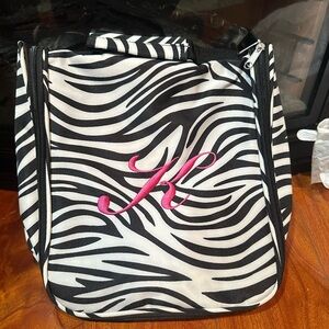 Monogram Letter K Travel Organizer Bag Case Zebra Print
